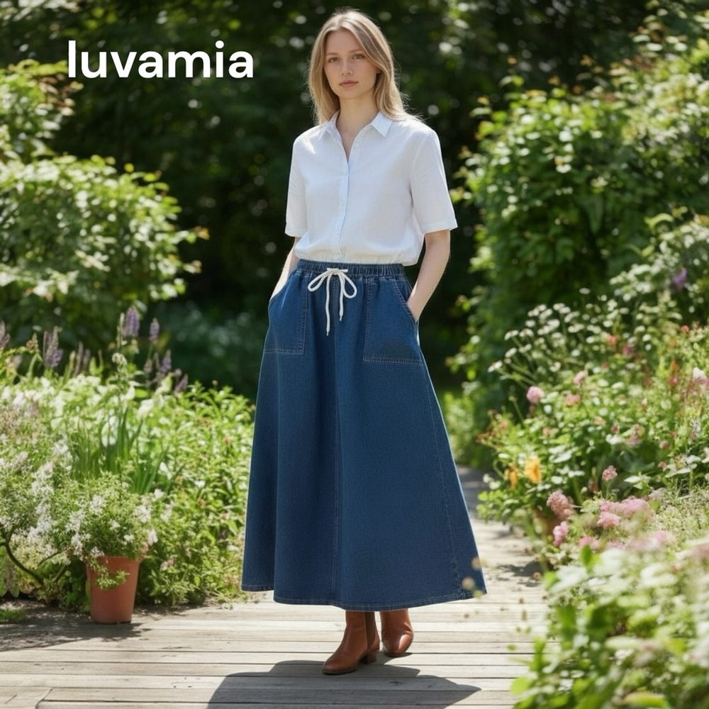 Luvamia Blue Denim Jeans Maxi Skirt L